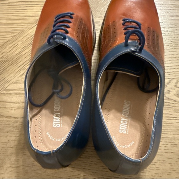 Men's Stacy Adams Halloway Plain Toe Oxford Shoes Leather Cognac Multi 9.5 - Picture 4 of 5